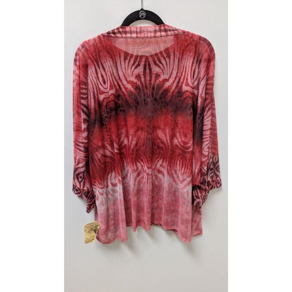 One World Red Mixed Print Combo Blouse & Cardigan with Necklace - Picture 3 of 3